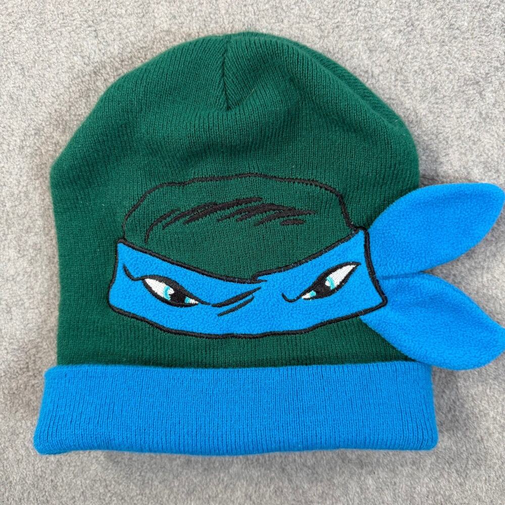 Teenage Mutant Ninja Turtles Leonardo Beanie Hat Boys' 7+ Green Blue Knit Fleece